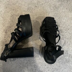 Black Block Caged Chunky Heels